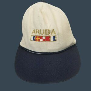 Vintage Aruba Embroidered Cap Adjustable Snapback Beige/Navy Cotton Hat